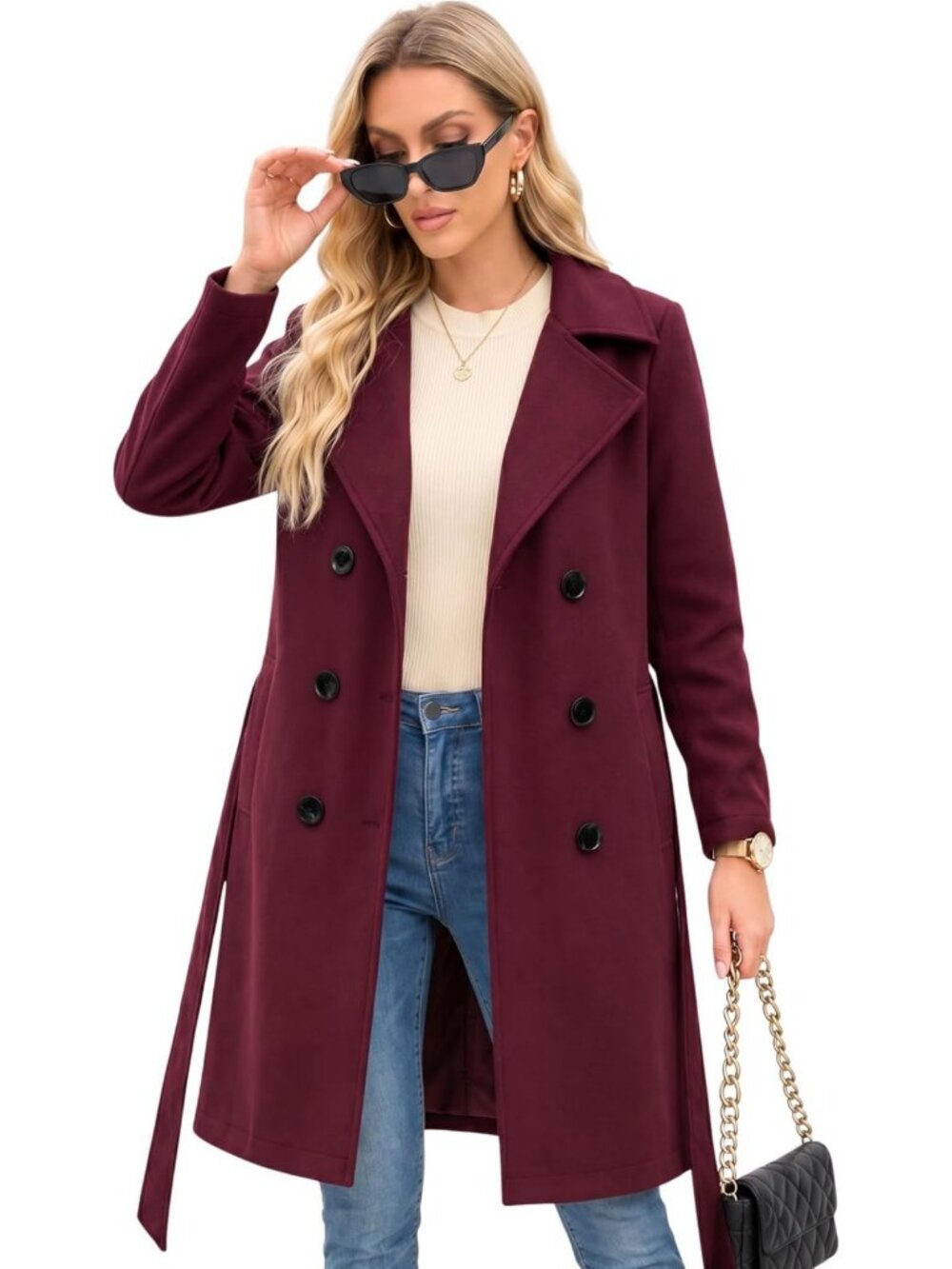 Chic Double-Breasted Long Winter Trench Coat for Women - Cozy Faux Wool